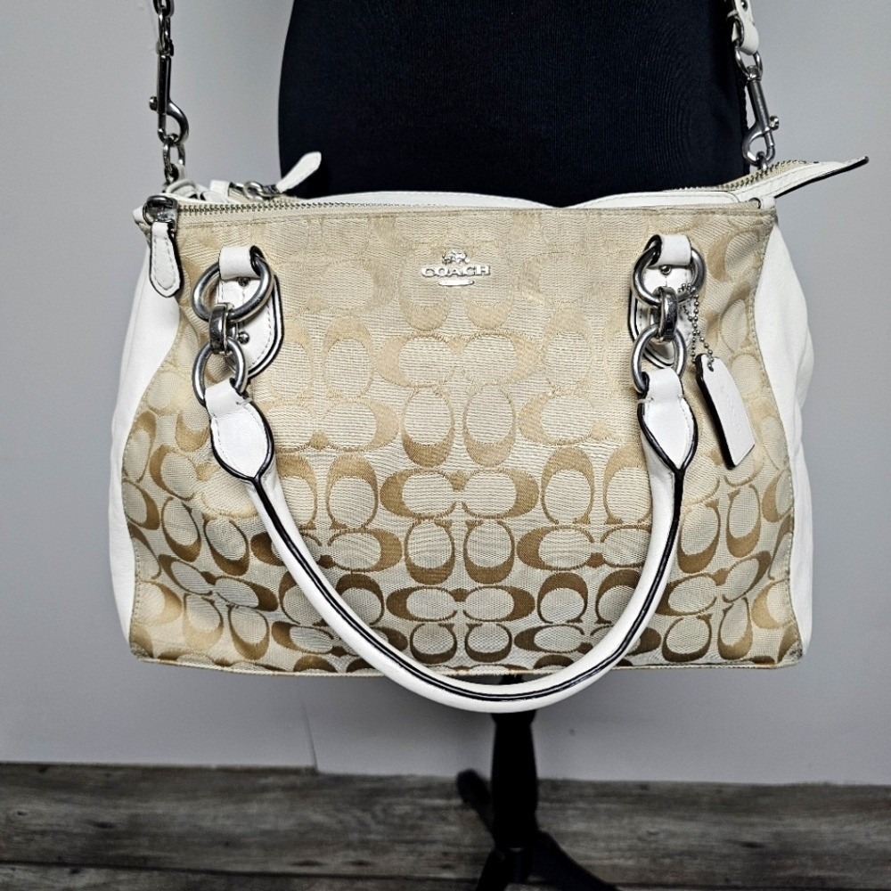 COACH White Cream Signature Logo Christie Shoulder Handbag Crossbody QuietLuxury
